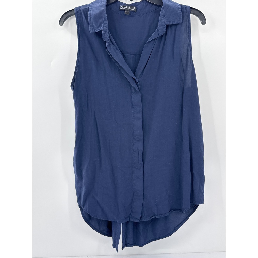 Velvet‎ Heart Navy Blue Sleeveless Button Down Top Back Button Detail Large